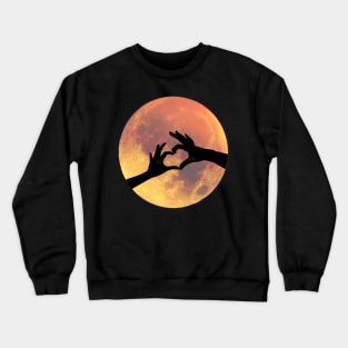 Full Moon with Heart Hands Silhouette Crewneck Sweatshirt